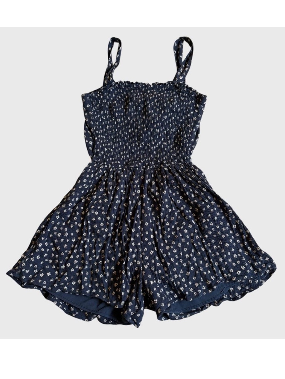 Hollister Women's Floral Smocked Romper Dress Size S Navy White Removable Straps